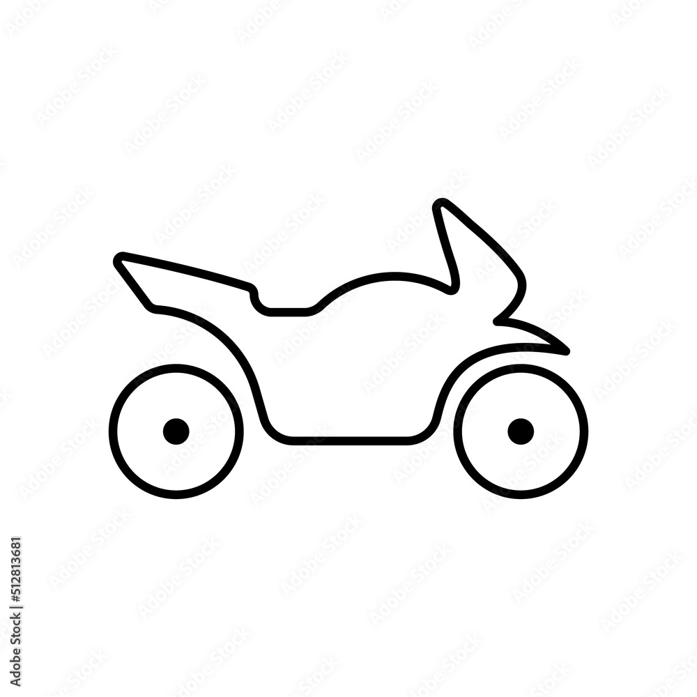 Black Motorcycle Line Icon. Sport Motorbike Linear Pictogram. Motor Bike Transport Outline Icon. Motorcycle, Scooter, Motorbike Sign. Moto Cycle Symbol. Editable Stroke. Isolated Vector Illustration