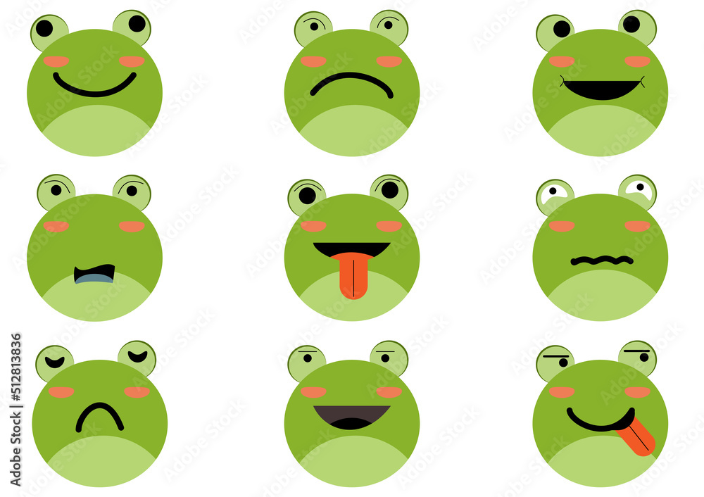 Obraz premium Set of animal heads collection.Characters portrait cute animal faces on white background.portraits, Emoji funny animal,frog, sticker,Kawaii,Vector Funny cartoon and animal heads concept.