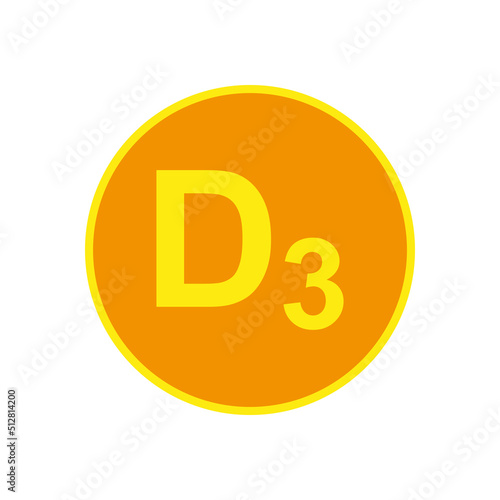 Vitamin D D3 and sun. Simple minimal logo and icon design. Isolated abstract vector illustration on white background. Flat style.