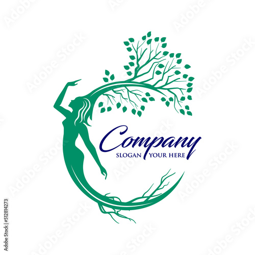 woman tree logo template, woman with tree vector illustration