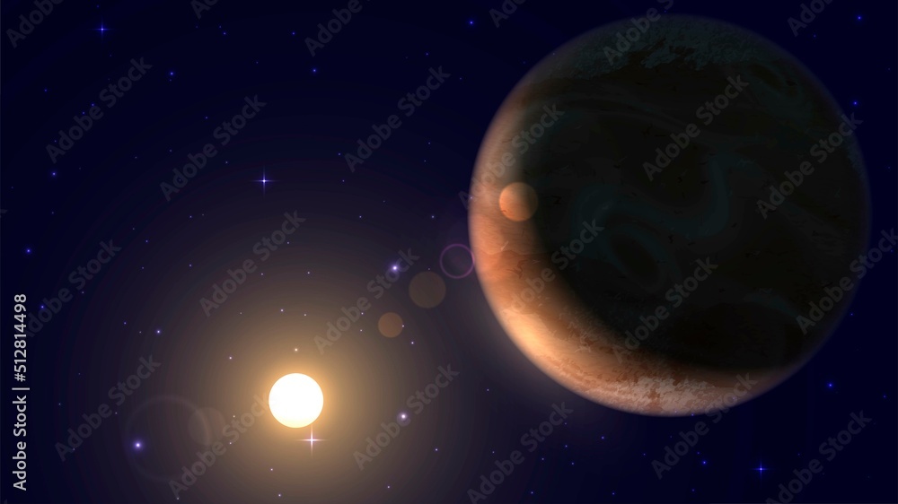 Obraz premium Vector illustration of the planet Mars opposite the Sun in space
