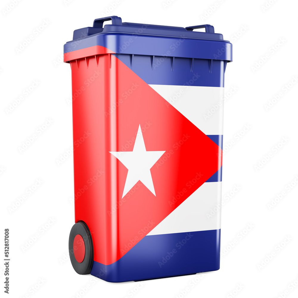 Obraz premium Waste container with Cuban flag, 3D rendering