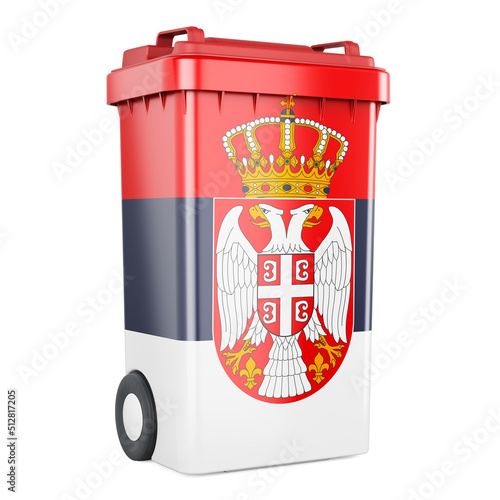 Waste container with Serbian flag, 3D rendering