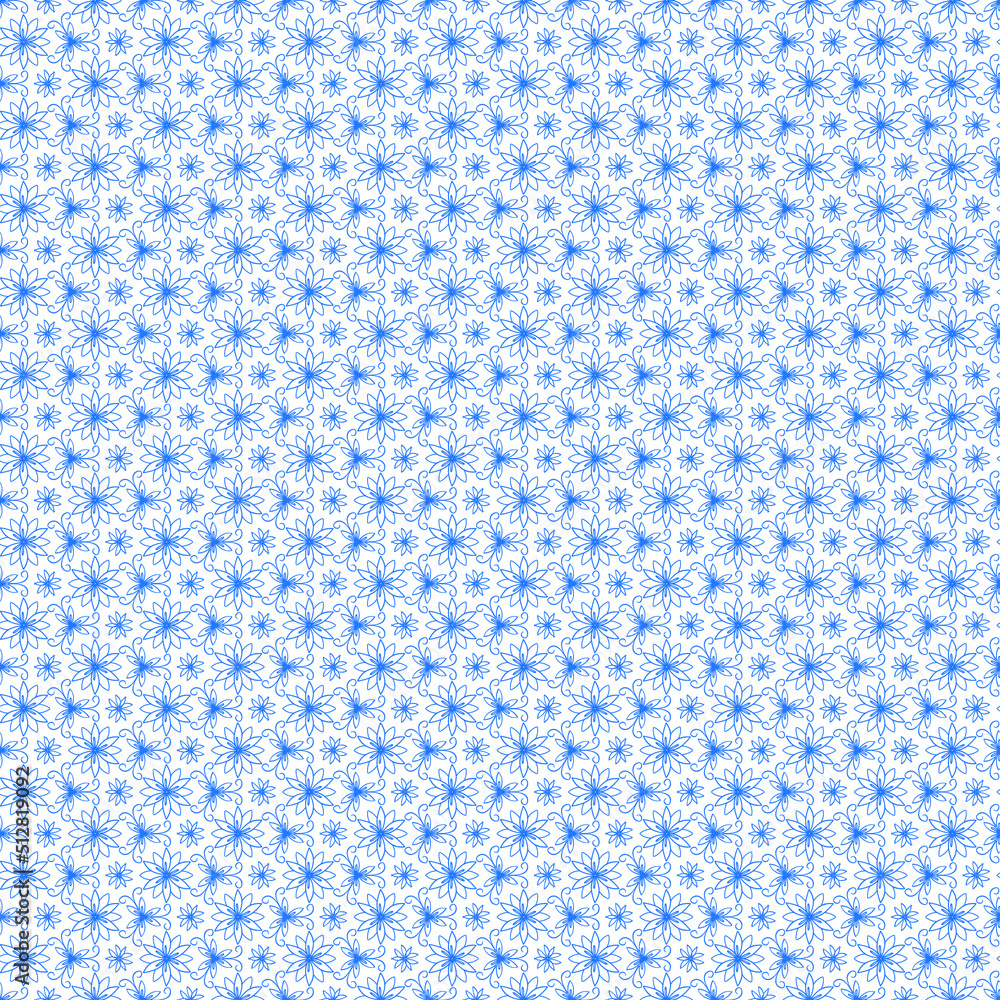 Hand drawn vector pattern of blue elements on a white background