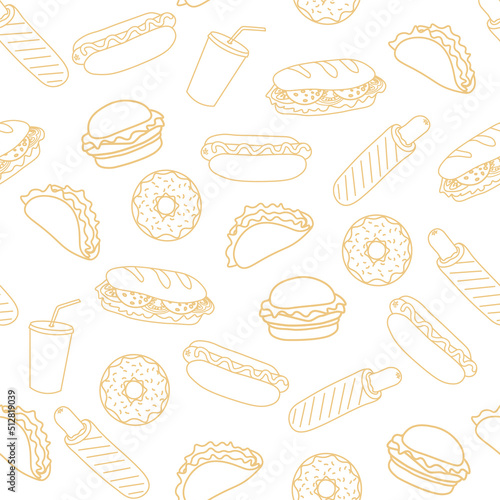 Trendy vector Fast Food pattern for cafe. 