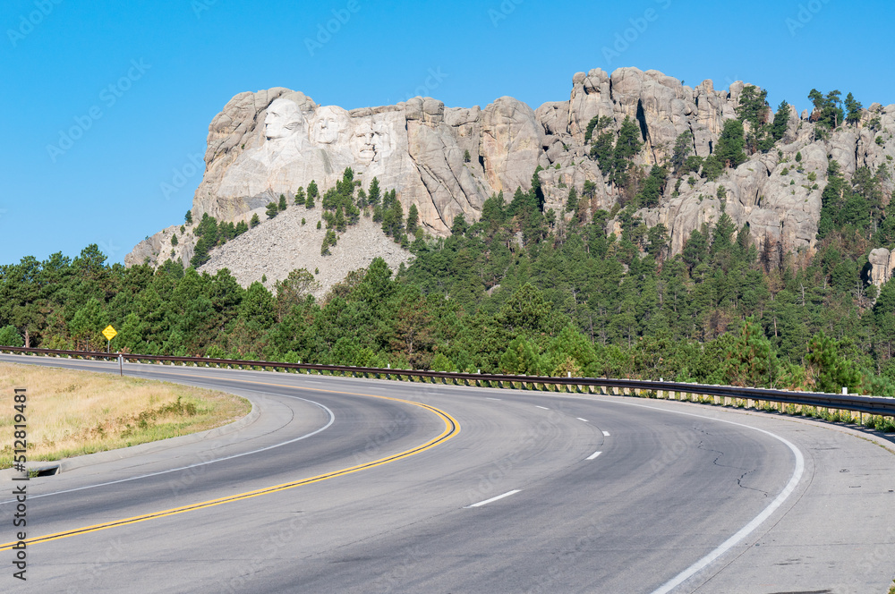 Mount Rushmore as seen from the highway approaching Mount Rushmore National Park