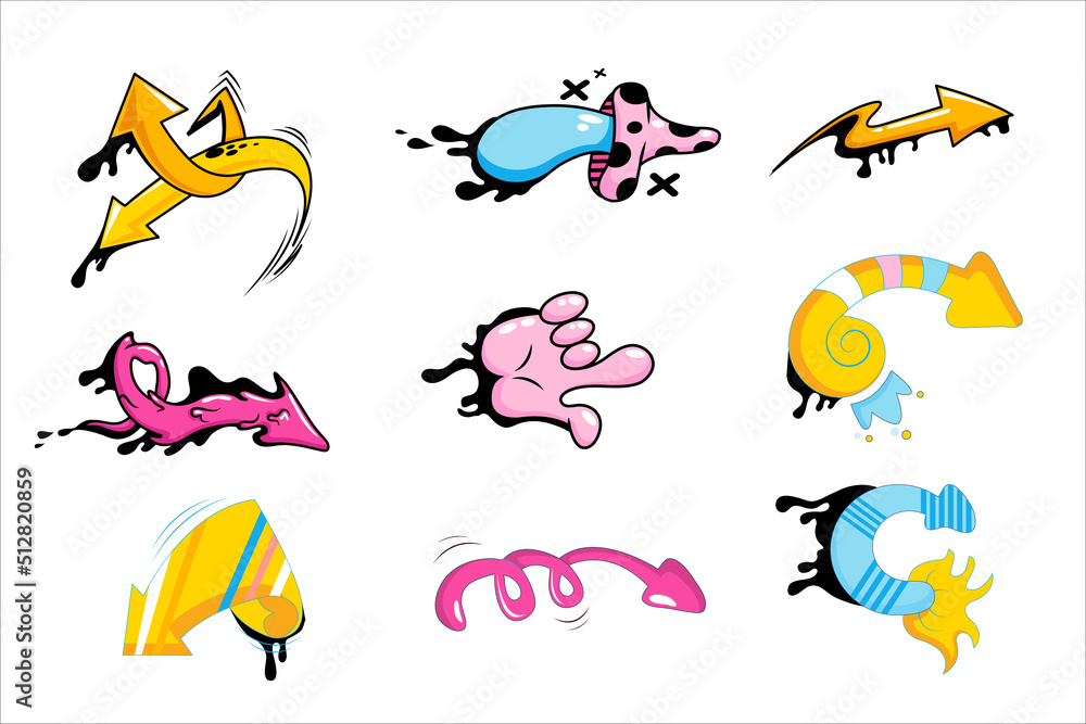 Retro arrows of various directions of the comic pop art set. Street art ...