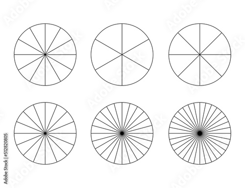 Set of circles segmented into sections. Simple business chart examples. Simple statistical infographic examples. Round statistics chart examples. Vector illustration