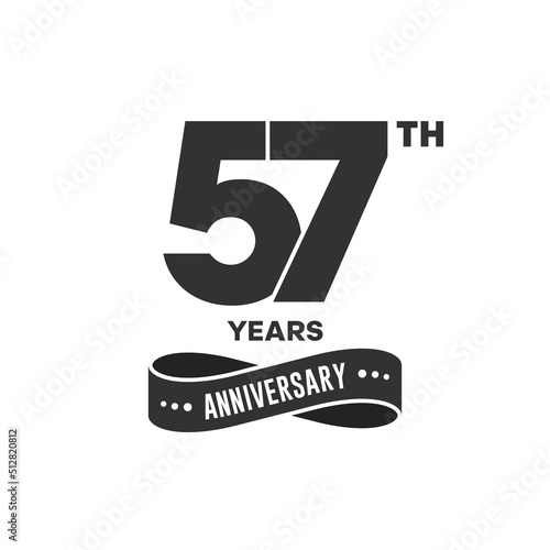 57 years anniversary logo with black color for booklet, leaflet, magazine, brochure poster, banner, web, invitation or greeting card. Vector illustrations.