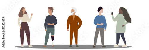 Flat vector illustration isolated on a white background.Set of multiethnic people talking or speaking. Collection of chatting couples . Men and women meeting. Dialogues between characters.