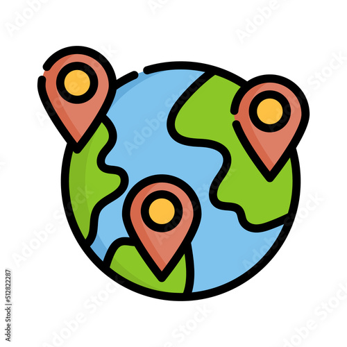 World travelling and remote work color icon vector. Color line icon earth and location sign digital nomad