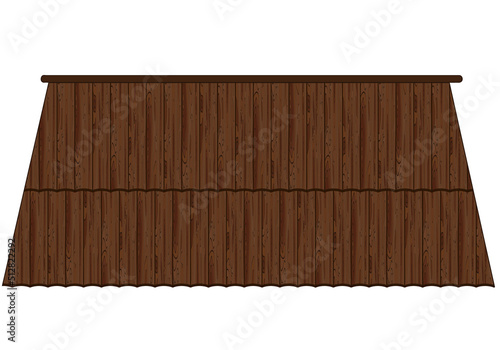 Wooden slate roof on a white background. Tiled roof for design. Cartoon style. Vector illustration