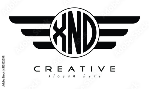 XNO three letter circle with wings logo design vector template. wordmark logo | emblem logo | monogram logo | initial letter logo | typography logo | business logo | minimalist logo |	 photo