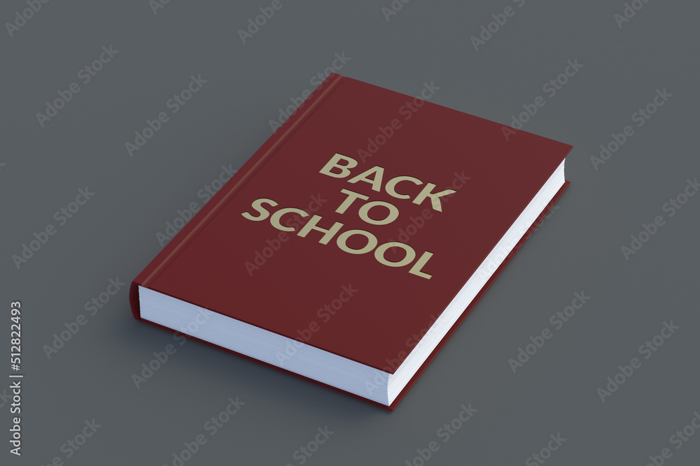 Book with inscription back to school. Education concept. 3d render