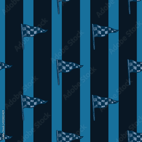 Race flag sketched seamless pattern. Vintage sport elements for drive hand drawn style.