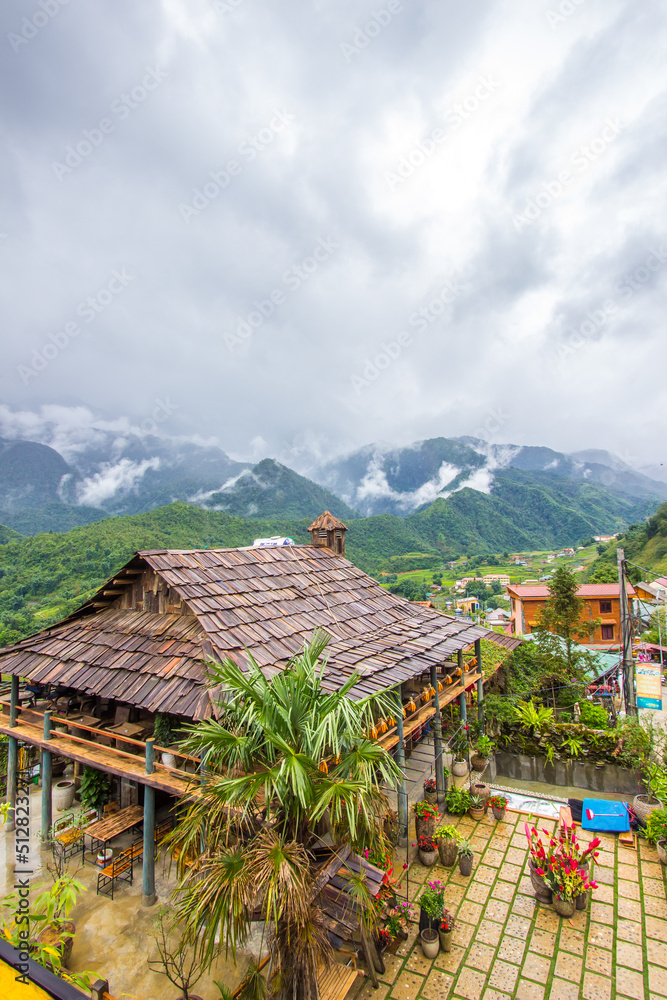 Lao Cai Province,north-west Vietnam on July 14,2019:Beautiful scenery of Cat Cat village,a highland cultural village in Sapa. Lao Cai Province,north-west Vietnam on July 14,2019:Beautiful scenery of Cat Cat village,a highland cultural village in Sapa.