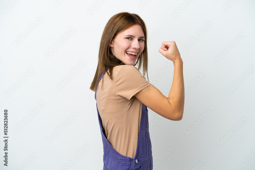 Young English woman isolated on white background doing strong gesture Young English woman isolated on white background doing strong gesture