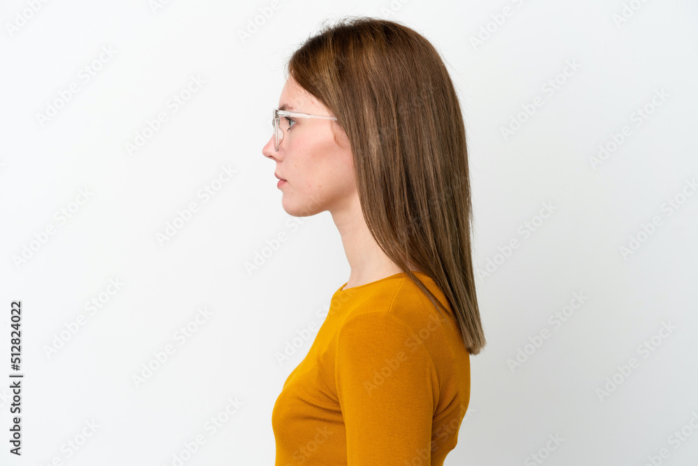 Young English woman isolated on white background With glasses Young English woman isolated on white background With glasses