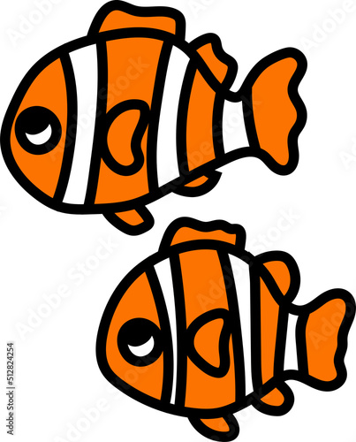 flat two orange fish on a white background