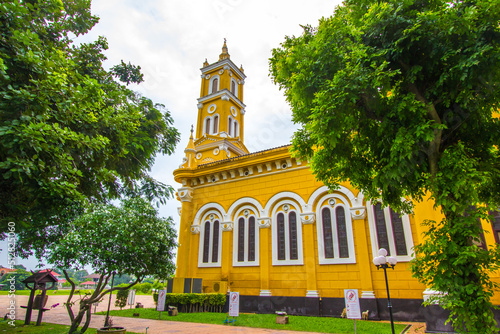 Phra Nakhon Si Ayutthaya Province,Central Thailand on August21,2018:Beautiful art and architecture of Saint Joseph Catholic Church on the south bank of the Chao Phraya River. photo