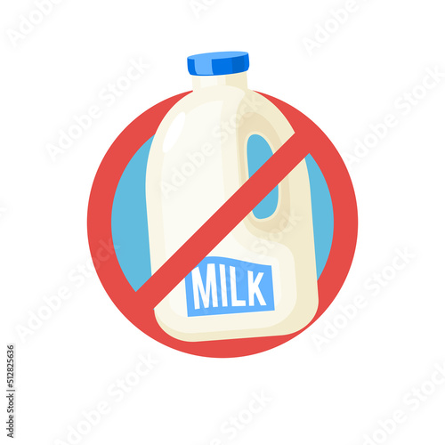 No milk sign, lactose free diet. Vector illustration isolated on white background.