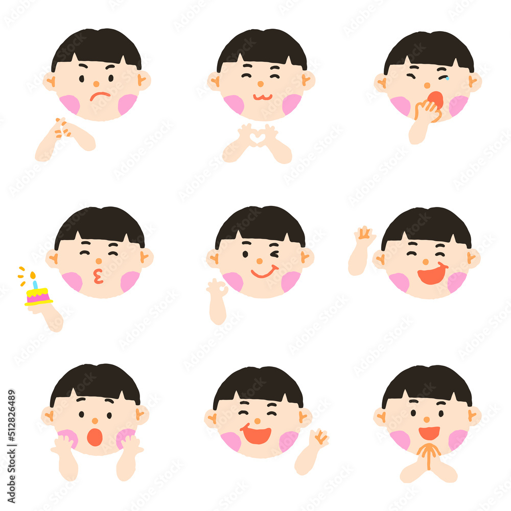 Cute Black Hair Black Eye Boy Kids Children Different Expression Emotions Emotional Emoticon Hand Doodle Character Feelings Faces Collection Set Icon Vector illustration Cute Black Hair Black Eye Boy Kids Children Different Expression Emotions Emotional Emoticon Hand Doodle Character Feelings Faces Collection Set Icon Vector illustration