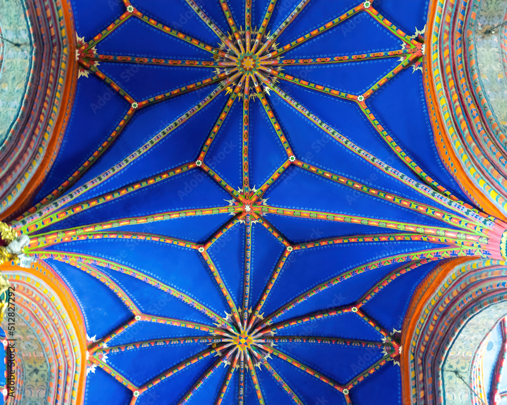 Gothic painted ceiling in the medieval church. Cathedral of St. Martin's and St. Nicholas, Bydgoszcz