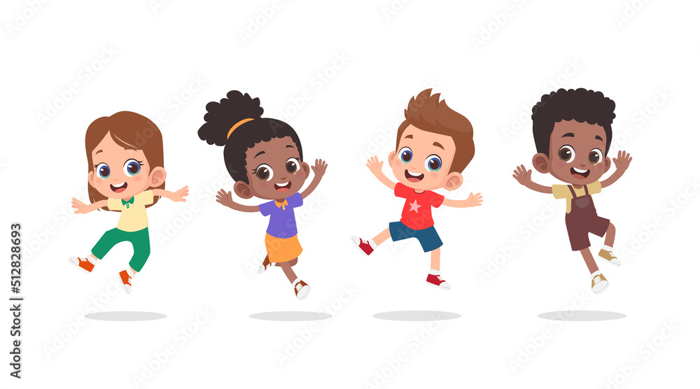 Group of happy children jumping