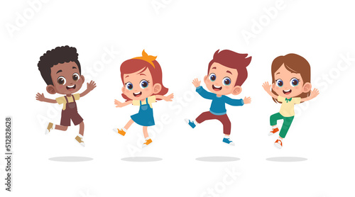 Group of happy children jumping