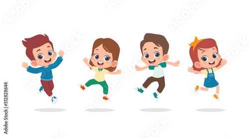 Group of happy children jumping