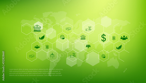 ESG icon. concept of business trend. environmental, social, and governance in sustainable and ethical business on the Network connection. with globe
on a green background.