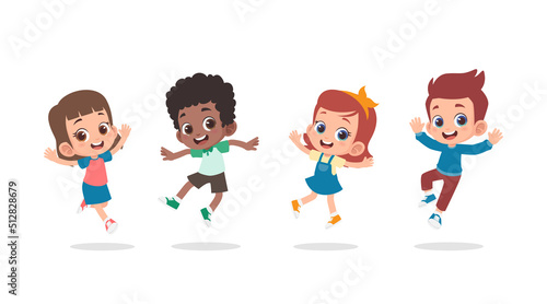 Group of happy children jumping