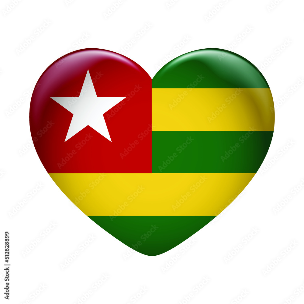 Togo flag icon isolated on white background. Togo flag. Flag icon glossy. Togo flag icon isolated on white background. Togo flag. Flag icon glossy.