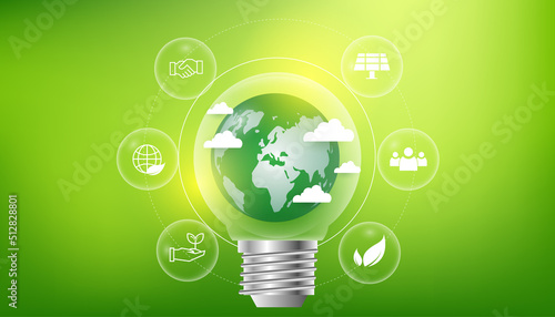 ESG icon. concept of business trend. environmental, social, and governance in sustainable and ethical business on the Network connection. with globe
on a green background.