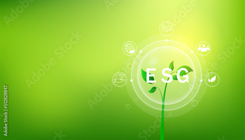 ESG icon. concept of business trend. environmental, social, and governance in sustainable and ethical business on the Network connection. with globe
on a green background.
