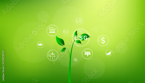 ESG icon. concept of business trend. environmental, social, and governance in sustainable and ethical business on the Network connection. with globe
on a green background.