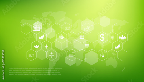 ESG icon. concept of business trend. environmental, social, and governance in sustainable and ethical business on the Network connection. with globe
on a green background.