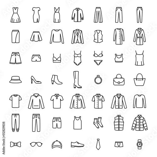 Set of man and woman clothes line icon. Vector illustration