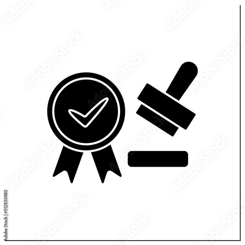 Approved seal glyph icon. Seal which approves documents, law and regulations. Important laws tool. Confirmation document authenticity.Filled flat sign. Isolated silhouette vector illustration