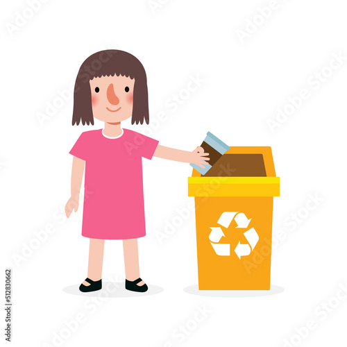 kid collect rubbish for recycling, Child Segregating Trash, recycling trash, Save the World, recycling isolated on white backgrounds vector Illustration