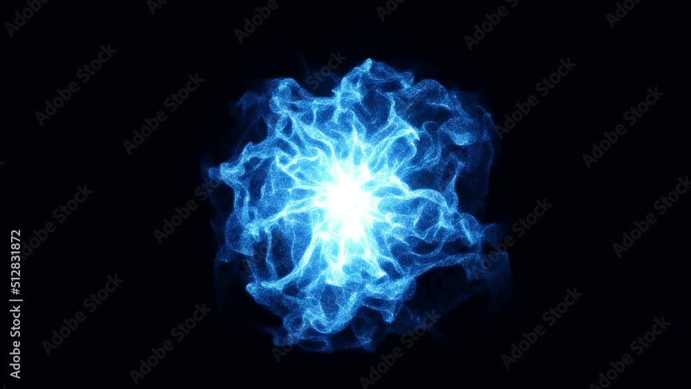 Animated neon energy flow symbol. Movement of luminous dots, particles