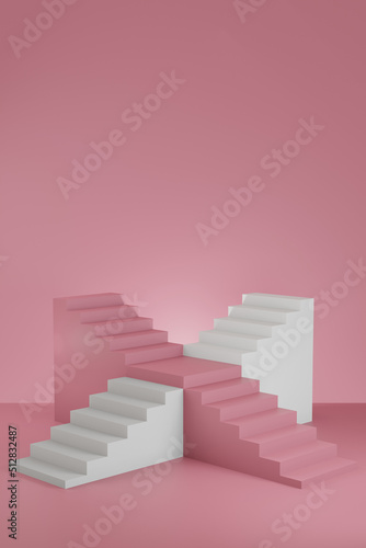3D render texture stairway with door frame abstract background illustration