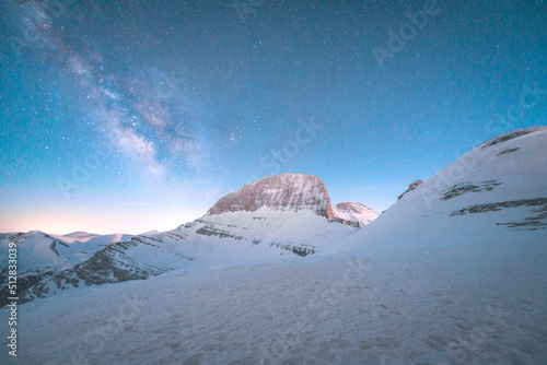 The Milky Way Galaxy Above the snowy peaks of Mt Olympus photo