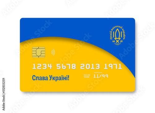 Credit card with an inscription in Ukrainian Glory to Ukraine. Vector illustration.