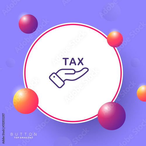 Hand with Tax text line icon. Time to pay taxes for utilities, money bag, palm, taxpay, income and real estate taxes, evasion, society, duty, charge. Salary concept. Vector line icon for Business