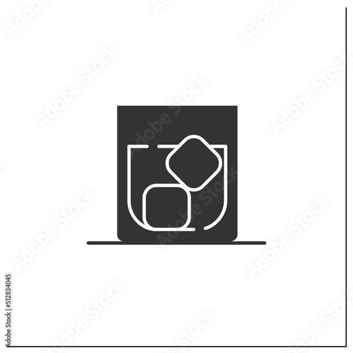 Whiskey glass glyph icon. Alcohol stemware. Party drink with ice. Scotch, rum, long drink. Cocktail party and drinking establishment concept.Filled flat sign. Isolated silhouette vector illustration
