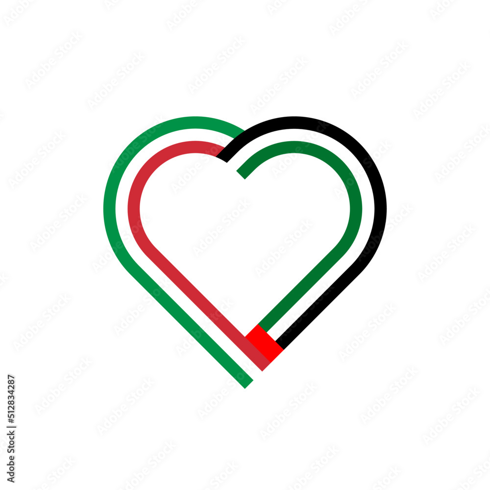 unity concept. heart ribbon icon of italy and united arab emirates flags. vector illustration isolated on white background