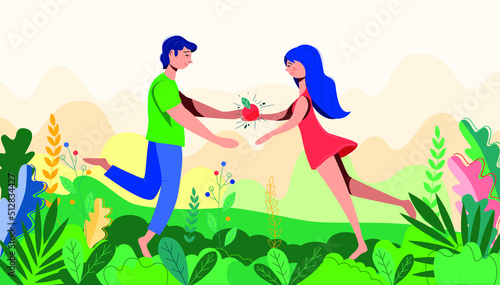 couple in love runs to each other in nature