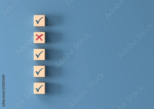 Background image to list all correct listings, but with 1 wrong entry. 3D illustration.