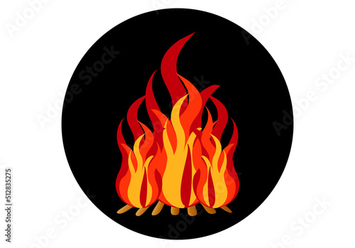 Hoguera de San Juan. Icono o símbolo de fuego dentro de círculo negro